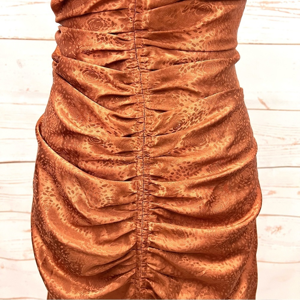 Astr Cinched Open Back Satin Copper Rust Floral R… - image 6